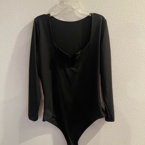 Black Deep V neck long sleeve bodysuit